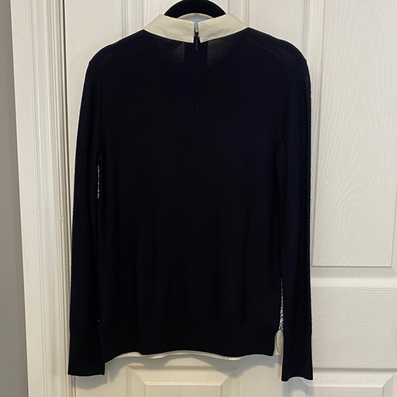Tory Burch Navy Merino Peter Pan Collar Embroidered Sweater Office Petite S - Picture 11 of 16